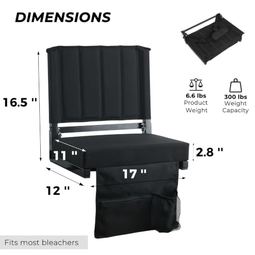 SPORT BEATS Stadium Seats with Back Support Folding Chair for Bleachers | 2.8" Thick Padded Bleacher Chairs, Folding Portable Stadium Seat with Anti-Tip Hooks, Back Support & Shoulder Strap