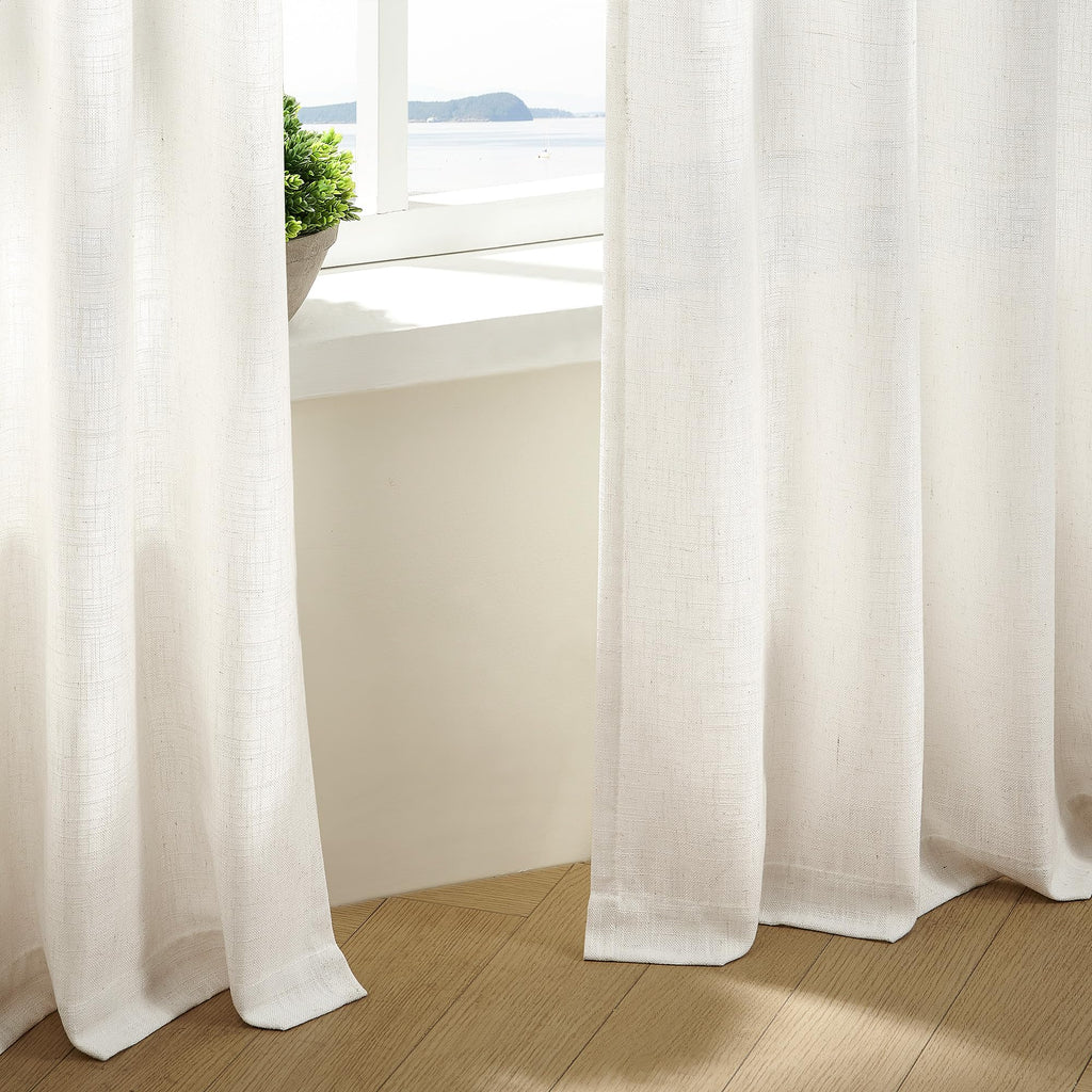 TWODRAPES Natural Pinch Pleated Linen Semi Sheer 84 Inch Curtains 2 Panels | Pinch Pleat Hooks Rings, Back Tab, Cream Ivory Birch, Boho Neutral, Textured Linen, Window Curtain for Living Room Bedroom