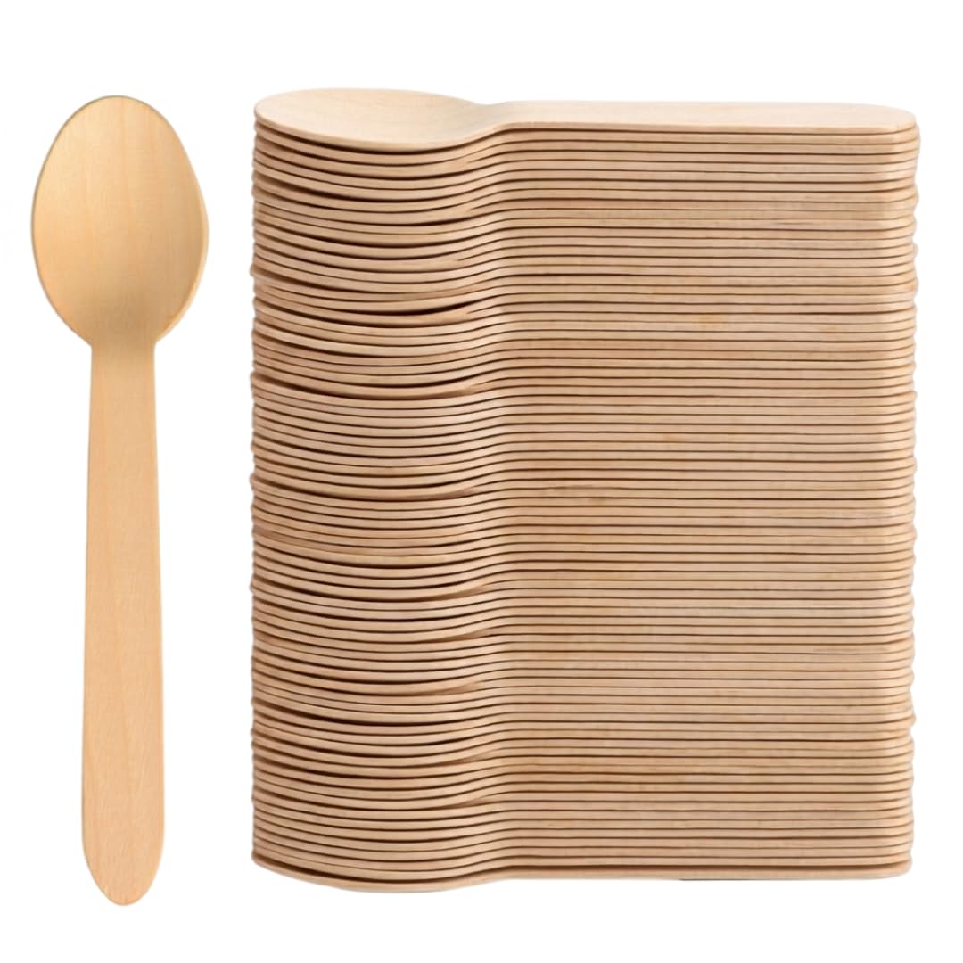 ABENA Wooden Spoons, 16cm, Pack of 100, Disposable Birch Wood Spoons | FSC Certified Cutlery for Desserts, Soups, Ice Cream, Catering, Takeaway, Parties, Picnics, BBQs, Food Trucks & Everyday Use