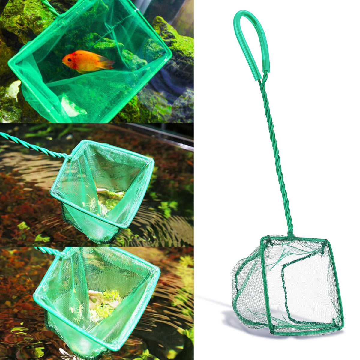 Aquarium Fish Nets, DSSPORT 4 Inch Small Mesh Fish Catch Nets with Plastic Handle Green