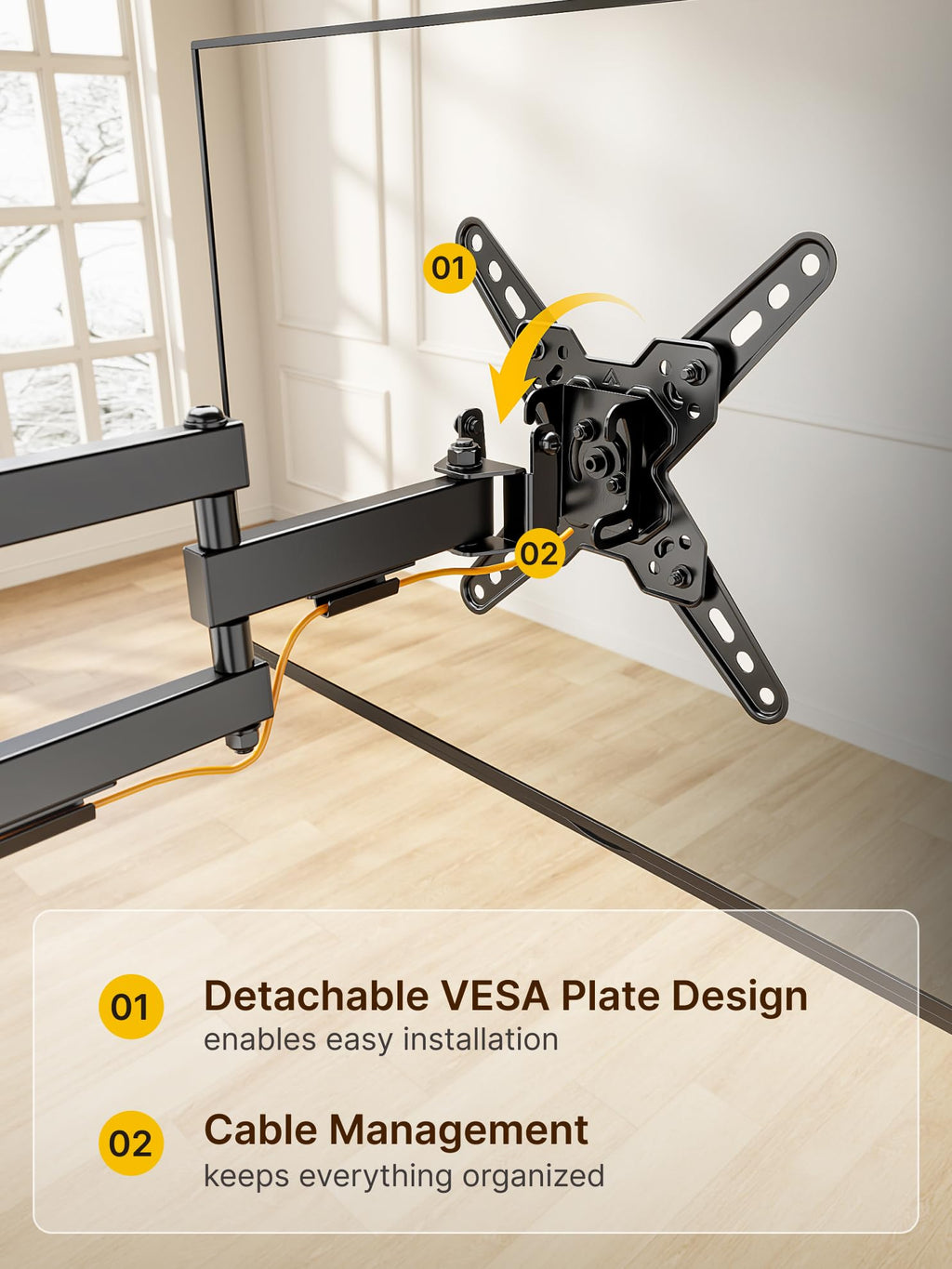 monTEK Full Motion Small TV Wall Mount for 13-43 Inch TVs up to 44 lb | ±90° Swivel, +5°/-15° Tilt, Landscape/Portrait Rotation, Extends 14.6 in, 4X Load Tested, VESA 200x200 mm, Single-Stud Mount