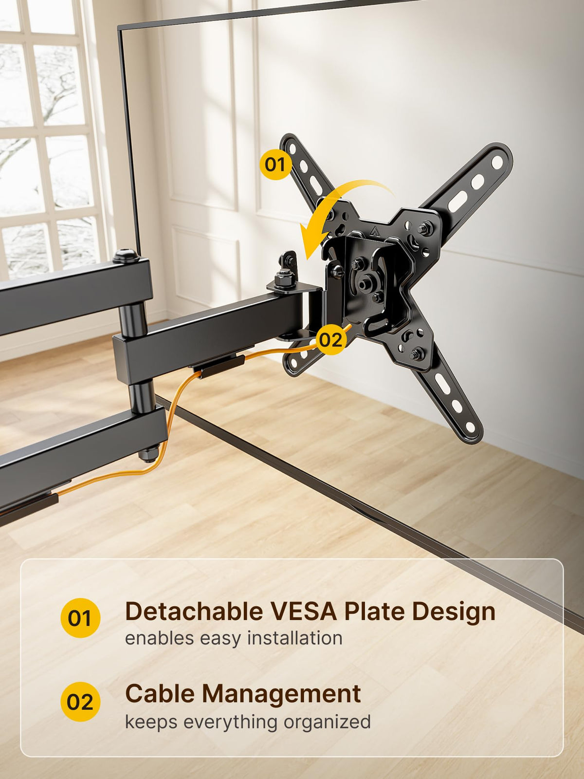 monTEK Full Motion Small TV Wall Mount for 13-43 Inch TVs up to 44 lb | ±90° Swivel, +5°/-15° Tilt, Landscape/Portrait Rotation, Extends 14.6 in, 4X Load Tested, VESA 200x200 mm, Single-Stud Mount