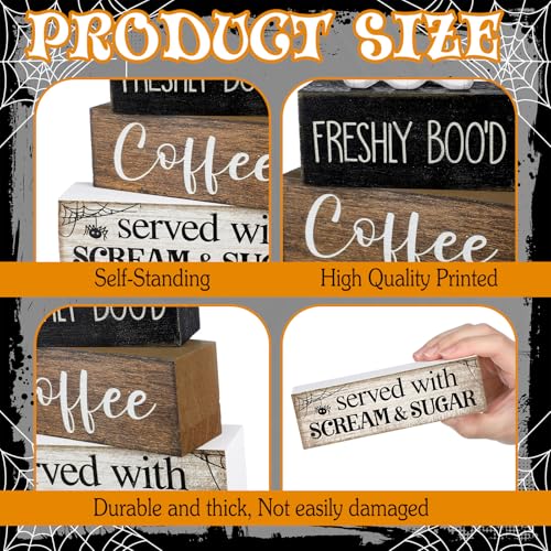 Lineshading 4 Pcs Halloween Coffee Table Decor Wooden Ghost Coffee Bar Sign | Stackable Blocks Bar Farmhouse Rustic Ghost Tiered Tray Decor Festive Boo Wooden Signs Home Office Kitchen Shelf