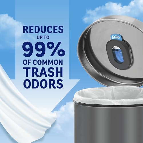 Febreze Odor Fighter, Can Air Freshener, Stick-On Deodorizer for Garbage Cans, Diaper Pails, Works with Scented Bags, Fresh Lemon and Linen & Sky Scents, 2 Holders + 2 Refills