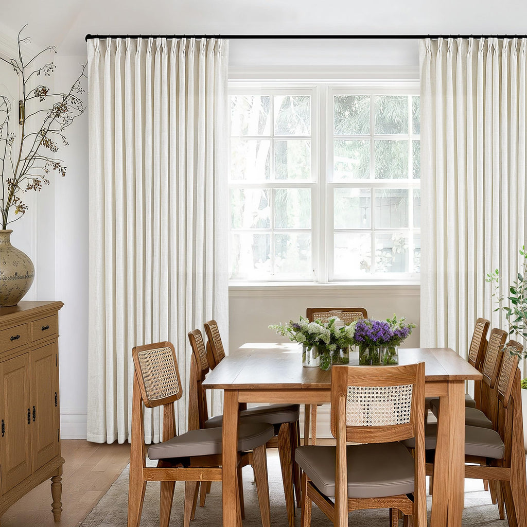 TWODRAPES Natural Pinch Pleated Linen Semi Sheer 84 Inch Curtains 2 Panels | Pinch Pleat Hooks Rings, Back Tab, Cream Ivory Birch, Boho Neutral, Textured Linen, Window Curtain for Living Room Bedroom