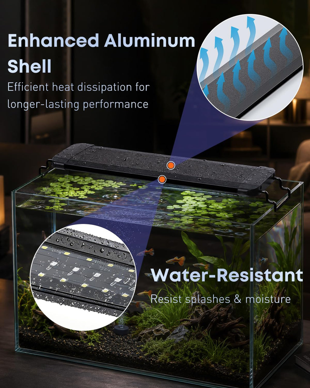 Pawfly 11W Aquarium LED Light for 12 to 18 Inch Fish Tanks Extendable Fish Tank Light with Full Spectrum Brilliant White Blue Red Lights with Daytime & Night Modes and Adjustable Brightness