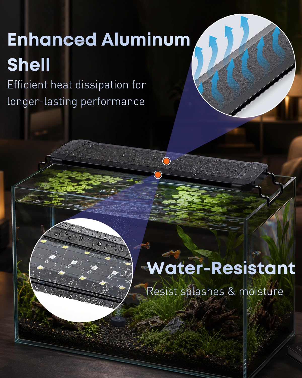 Pawfly 11W Aquarium LED Light for 12 to 18 Inch Fish Tanks Extendable Fish Tank Light with Full Spectrum Brilliant White Blue Red Lights with Daytime & Night Modes and Adjustable Brightness