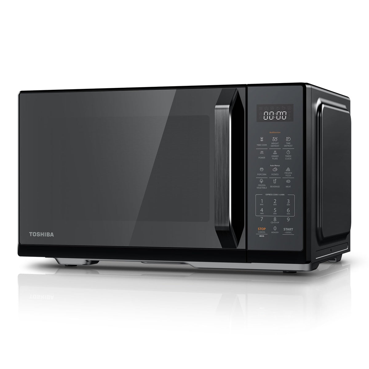 Toshiba Black Mirror Microwave 900w 23L Microwave Oven with Digital Display, Solo, Auto Defrost, One-Touch Express Cook with 11 Power Levels, 7 Auto Menus, Perfect for 10'' Pizza, MW3-EM23PF(MB)