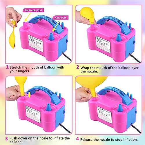 QIPUMP Balloon Pump Electric,110V 600W Balloon Blower Inflator Dual Nozzle Air Pump Balloons Inflator for Decoration, Party, Sport,Gifts:2 Balloon Tying Tools