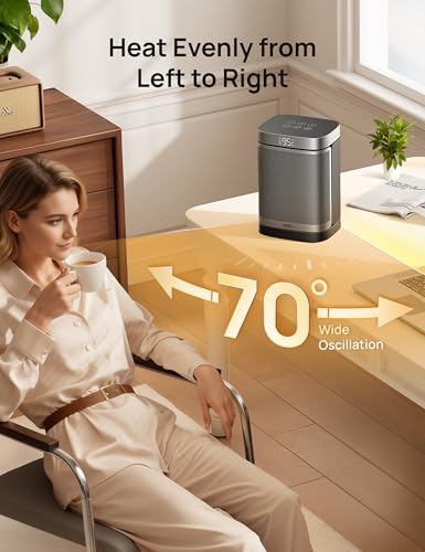 DREO Space Heater, Portable Electric Heaters for Indoor Use with Thermostat | 70°Oscillation, Remote, ECO, 12H Timer, 5 Modes, Safe Quiet Room Heater for Bedroom, 1500W PTC Ceramic Heater for Office