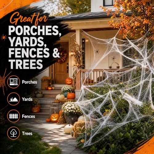 Land Guard 200 sqft Spider Web, Bonus with 10 Artificial Spiders, Fabric Spider Webbing, Cobweb Halloween Decor for Indoor and Outdoor Party Supplies