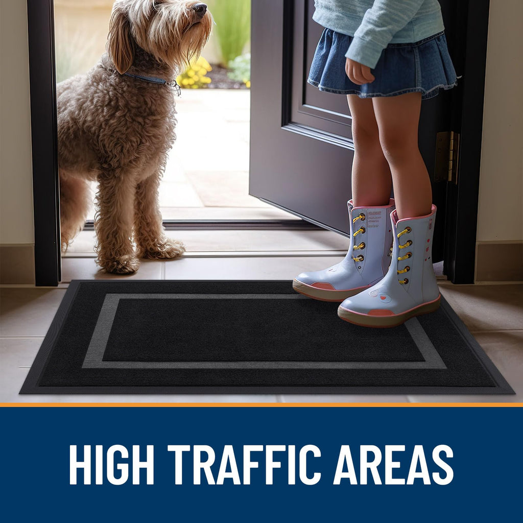 OLANLY Front Door Mat Outside 29.5x17, All-Season Heavy-Duty Rubber Doormat | Black, Absorbent, Stain and Fade Resistant, Waterproof Non-Slip Backing, Low-Profile Indoor Outdoor Floor Mat for Entryway
