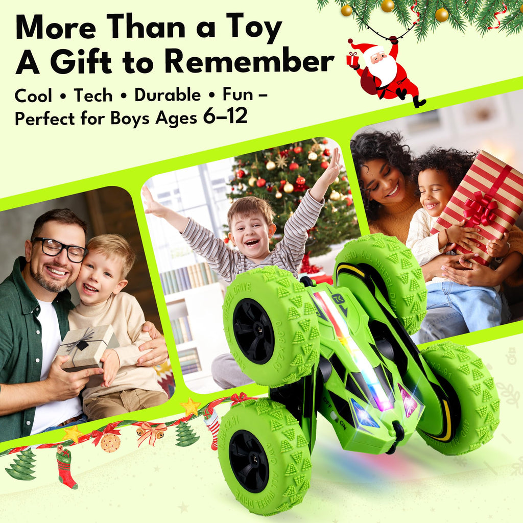 Threeking Remote Control Car Rc Flip Stunt Cars Toys Gifts for Kids Ages 6+ | Upgraded USB-C Modular Batteries 4WD Unique AUTO DEMO RGB Eye-Friendly Lights 360° Flips Double Sided Driving Stunt Car