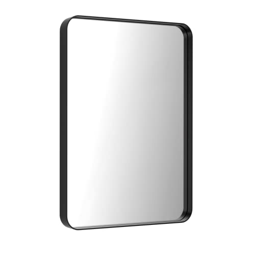 LOAAO 22X30 Inch Black Bathroom Mirror Metal Framed | Rounded Rectangle, Matte Black Bathroom Vanity Mirror, Anti-Rust, Hangs Horizontally or Vertically