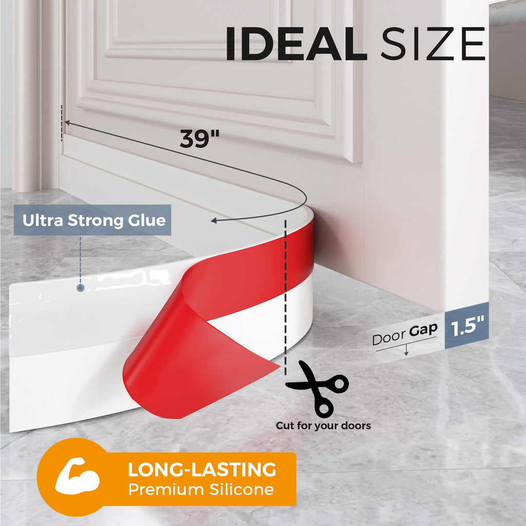 Grotheory 2 Pack Door Draft Stopper, Door Sweep, Weather Stripping Seal | Self-adhesive silicone under door draft stopper for windows and garages, blocks drafts, noise, light, dust and bugs