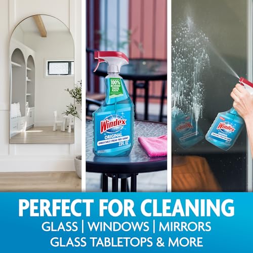 Windex Glass & Window Cleaner Spray Bottle, Original, 23 oz | Streak-Free Shine, Removes Dirt, Smudges & Fingerprints from Glass Tabletops, Windows, Mirrors, Shower Doors & More