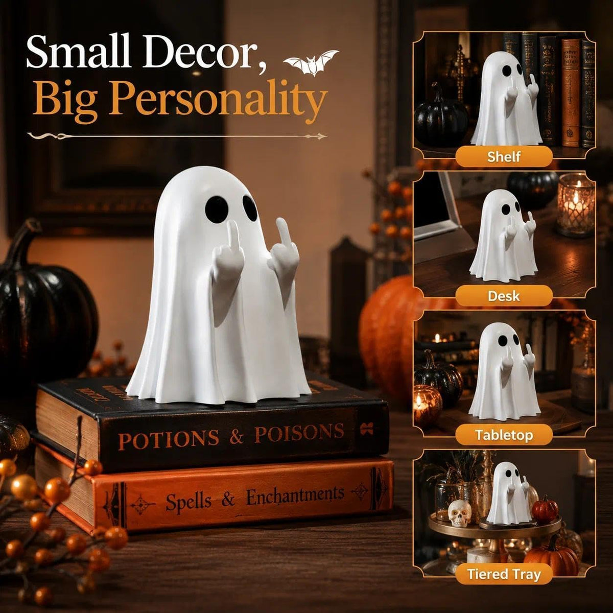 Halloween Ghost Figurine Ghost Decor Funny Ghost Statue Cute Ghost Figurine Ghost Statue Halloween Decoration for Gift Props Tabletop Home Decor New Year's Gifts