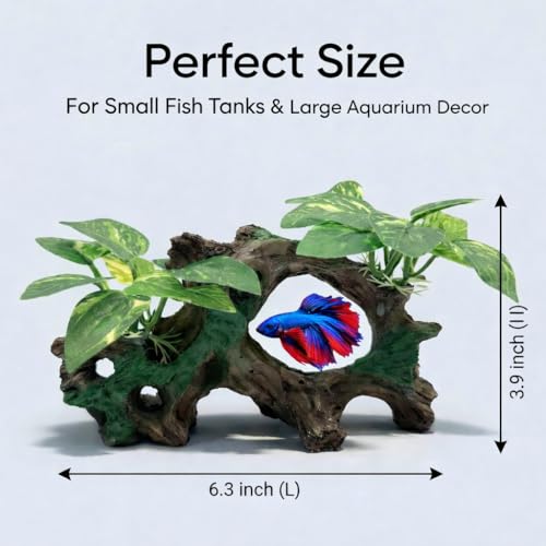 Aquarium Decorations Cave Silk Aquarium Plants Betta Fish Tank Decor | Soft & Safe Fish Tank Accessories, Aquarium Decor Plants for Beta Goldfish Bowl Decor, Artificial Driftwood Fish Cave