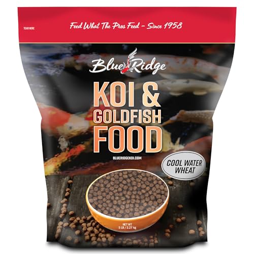Blue Ridge Cool Water Wheat Koi Fish Food, 3/16" Pellets, 5 lb | Wheat-germ formula, easy cool-water digestion; floats & softens fast; works in auto feeders; vitamins & minerals added