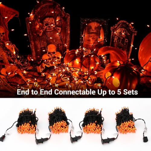 Brizled Orange Halloween Lights, 21.3ft 100-ct Incandescent Halloween String Lights Connectable, UL Certified Orange Light String, Black Wire Mini Light Set for Fall Season Holiday Thanksgiving Tree