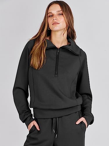 ANRABESS Women 2 Piece Set Sweatsuits Lounge Fall Outfits | Quarter Zip Pullover Wide Leg Pants & Pockets Matching Set,Casual Travel Fashion Airport Vacation Clothing,Sweat Track Suits