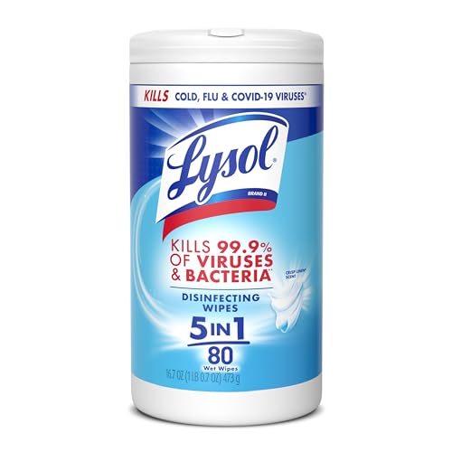 Lysol Disinfecting Wipes, Multi-Surface Cleaner, Crisp Linen, 80 ct. | All Purpose Cleaner, Sanitizing, Deodorizing, Apartment Essentials, Back To School Cleaning Supplies, Kitchen & Bathroom Wipe