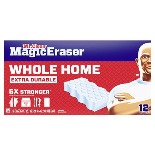 Mr. Clean Magic Eraser, All Purpose Cleaner, Cleaning Scrubber, Wall, Sneaker, Kitchen, Bathroom, Shower Cleaning Supplies, Melamine Pads, Whole Home Extra Durable, 12ct