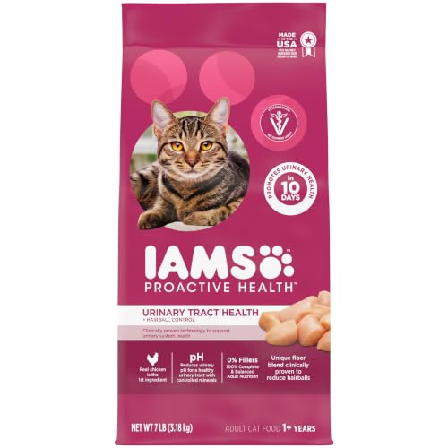 IAMS Proactive Health Urinary Tract Health Dry Cat Food, Chicken, 7 lb | Veterinarian-recommended, reduces urinary pH, hairball control, vitamin E for immune health, real chicken #1 ingredient