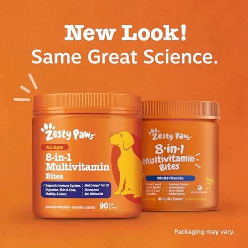Zesty Paws Dog Vitamins - Dog Multivitamin Chews, Chicken, 90 Ct | Dog Vitamins and Supplements for Hip & Joints, Skin & Coat, Omega 3 Fish Oil for Dogs