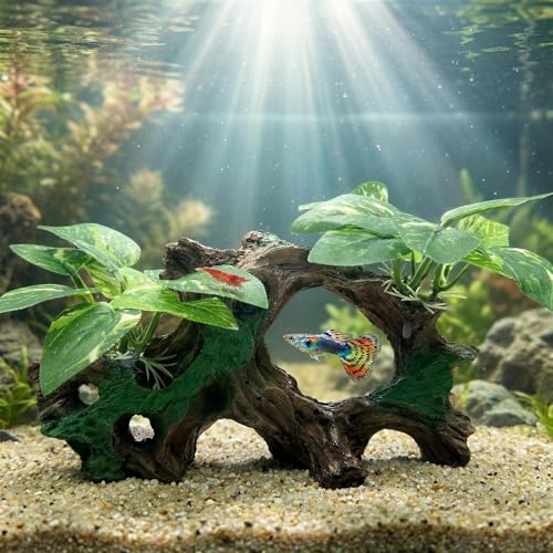Aquarium Decorations Cave Silk Aquarium Plants Betta Fish Tank Decor | Soft & Safe Fish Tank Accessories, Aquarium Decor Plants for Beta Goldfish Bowl Decor, Artificial Driftwood Fish Cave