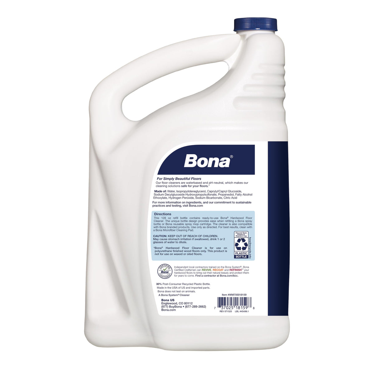 Bona Hardwood Floor Cleaner Refill - 128 fl oz - Unscented | Refill for Bona Spray Mops and Spray Bottles - Residue-Free Floor Cleaning Solution for Wood Floors