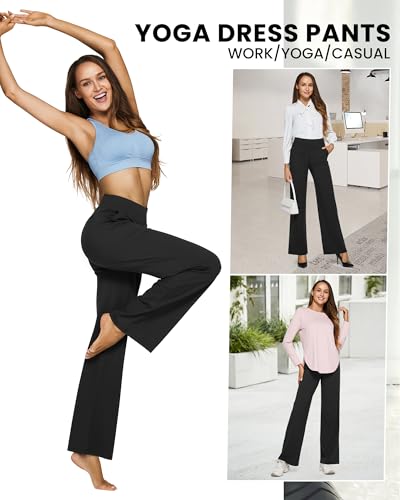 G4Free Yoga Pants for Women Wide Leg Pants with Pockets High Waisted | Moisture Wicking, Soft Comfortable Feel, 4-Way Stretch, Faux Fly, Faux Back Pockets, Yoga, Work & Casual Wear