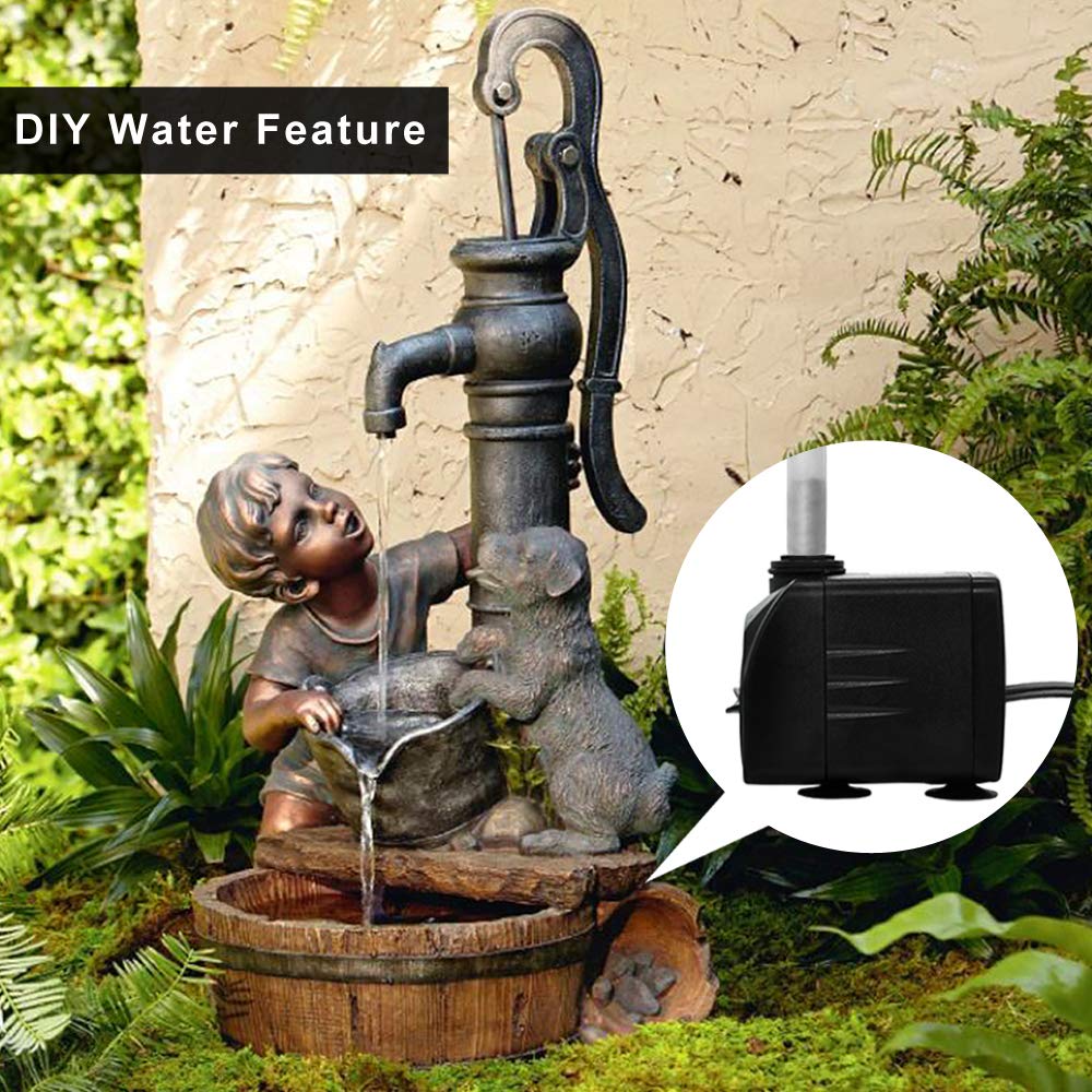 PULACO 160GPH Small Submersible Water Pump with 3.3 ft Tubing | 10Watt Ultra Quiet Fountain Pump (600L/H) for Aquariums, Pond Fountain, Water Feature, Indoor Fountains