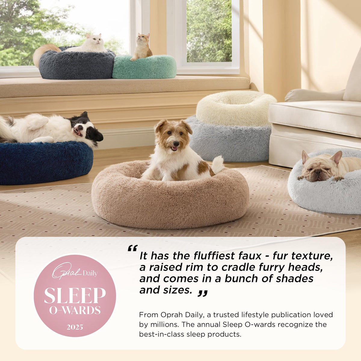 Bedsure Calming Dog Bed Medium Size Dog Donut Washable Pet Bed,30ins Camel | Oprah Daily Sleep Award,Fluffy Faux Fur Round Cuddler,Anti-Slip Bottom,Anti-Anxiety,Deep Sleep for Pets Up to 45 Lbs