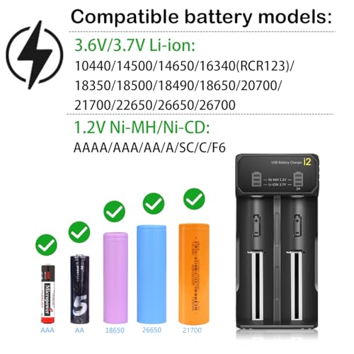 18650 Battery Charger for 3.7V/3.6V Li-ion Batteries 26650 18650 21700 14500 16340(RCR123), Ni-MH/Ni-Cd AA AAA C Batteries-Upgraded