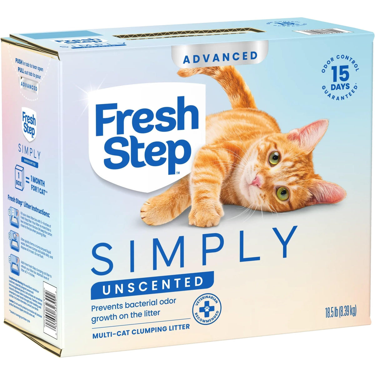 Fresh Step Advanced Simply Unscented Multi Cat Clumping Cat Litter, 18.5 lb | Formulated with No Added Dyes or Fragrances, Ammonia Block Technology, Low Dust, Compatible with Most Automatic Litter Boxes