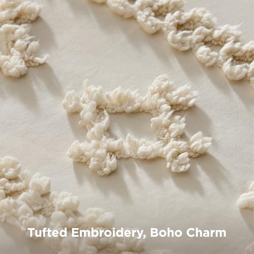 Bedsure Tufted Boho Comforter Set Queen, Bedroom Decor Bedding Set Beige | Soft Breathable Polyester,Fluffy Texture ,3 Pieces Gift For Girls Women,Marshmallow,All Seasons,Machine-washable,OEKO-TEX