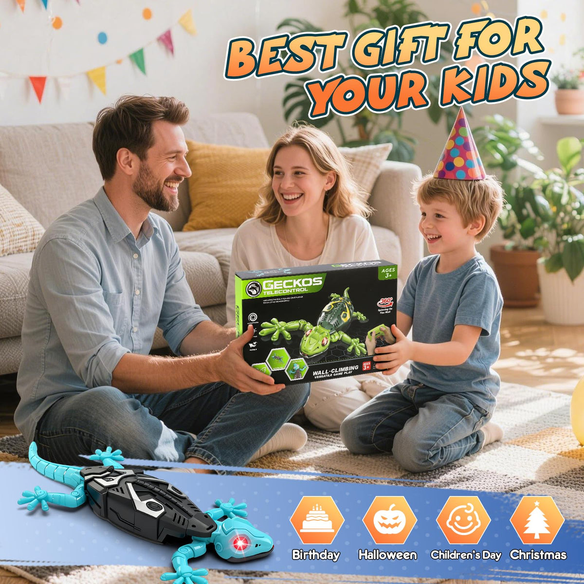 KETIEE RC Wall Crawler Gecko: Wall Climbing Gecko Toy for Kids | Remote Control Climbing Lizard with Led Glow Eyes,Rechargeable Floor Ceiling Crawling Robot Prank Toy,Gift for Boy Girl 3+Yrs