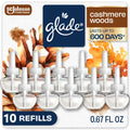 Glade PlugIns Air Freshener Refills, Cashmere Woods, 10 Count | 0.67 fl oz Each, Includes 10 Refills, Scented and Essential Oils for Home and Bathroom Use, Fits Glade PlugIn Warmer