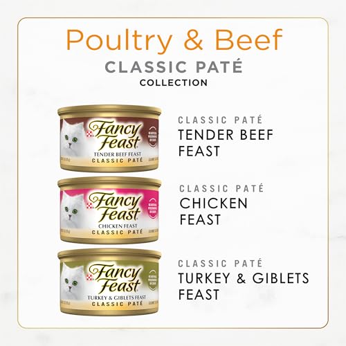 Purina Fancy Feast Classic Pate Wet Cat Food, 3 oz Cans, 30-Pack | Variety Pack, grain free recipes crafted with poultry and beef, made with no artificial colors or preservatives