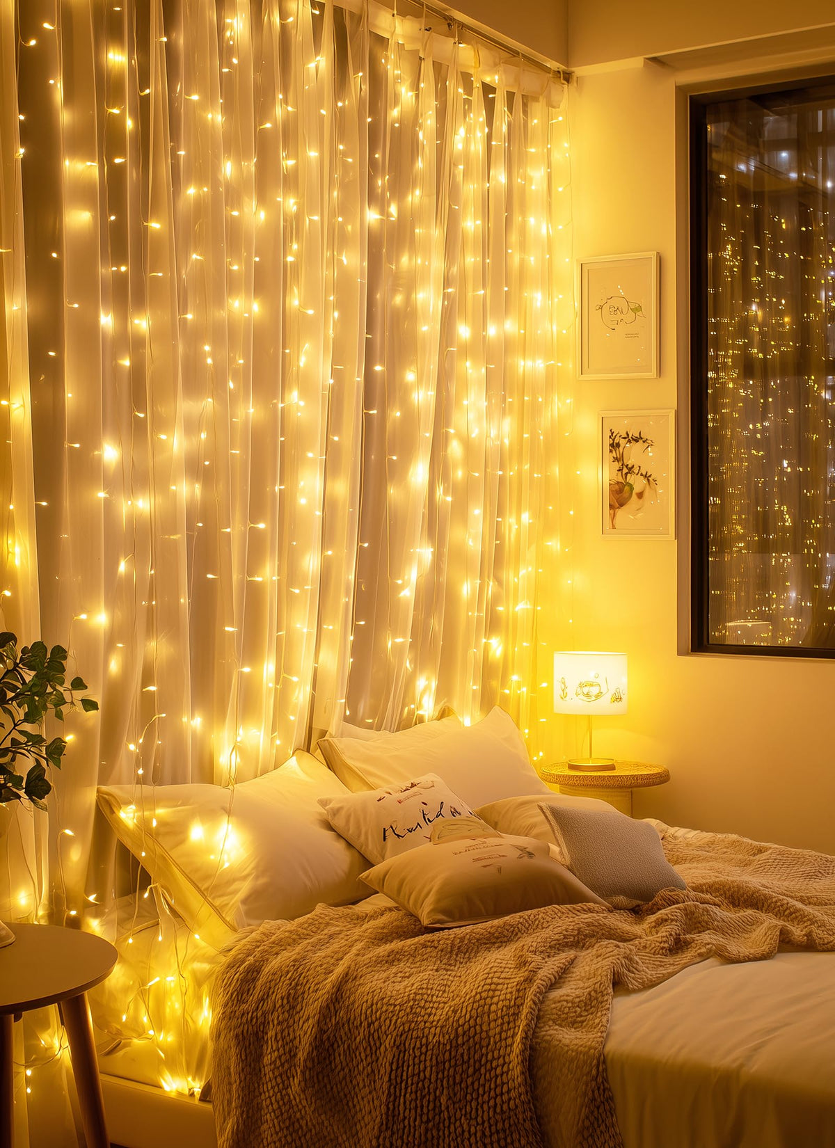 Brightown 300 LED Fairy Curtain Lights, 9.8ft x 9.8ft Curtain String Lights | Warm White USB Plug in 8 Lighting Modes Christmas String Hanging Lights with Remote for Bedroom Indoor Outdoor Party Xmas
