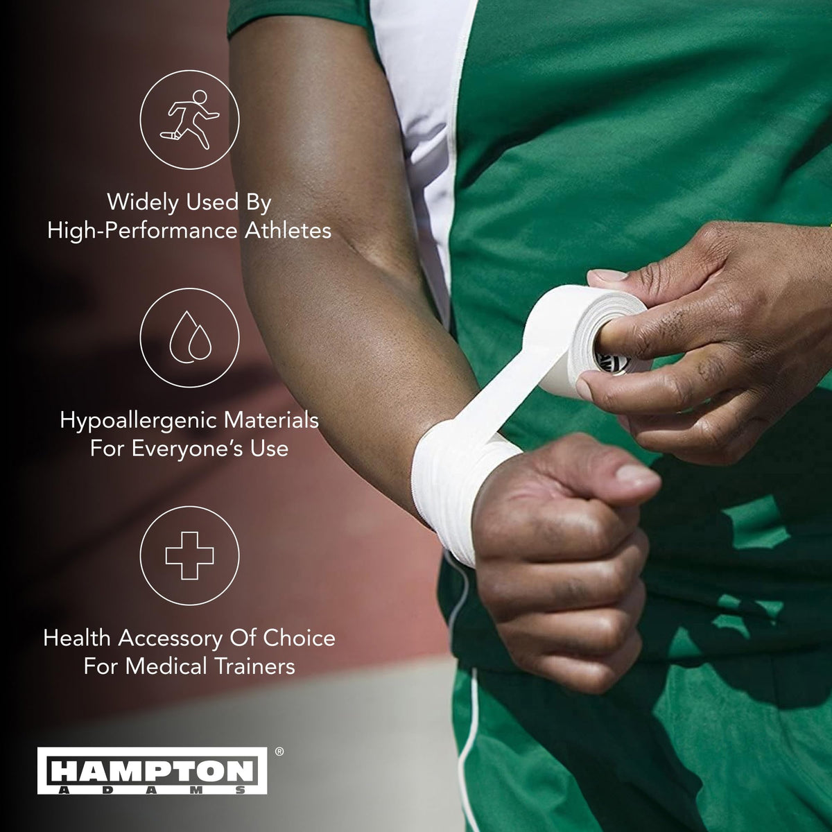 Hampton Adams Athletic Sports Tape, Very Strong, Easy Tear, No Residue | 1.5 inch Zinc oxide tape, 45 ft Rolls, 3 Pack, Strong Hold for Fingers Ankles & Wrists, Tears by Hand, No Sticky Residue