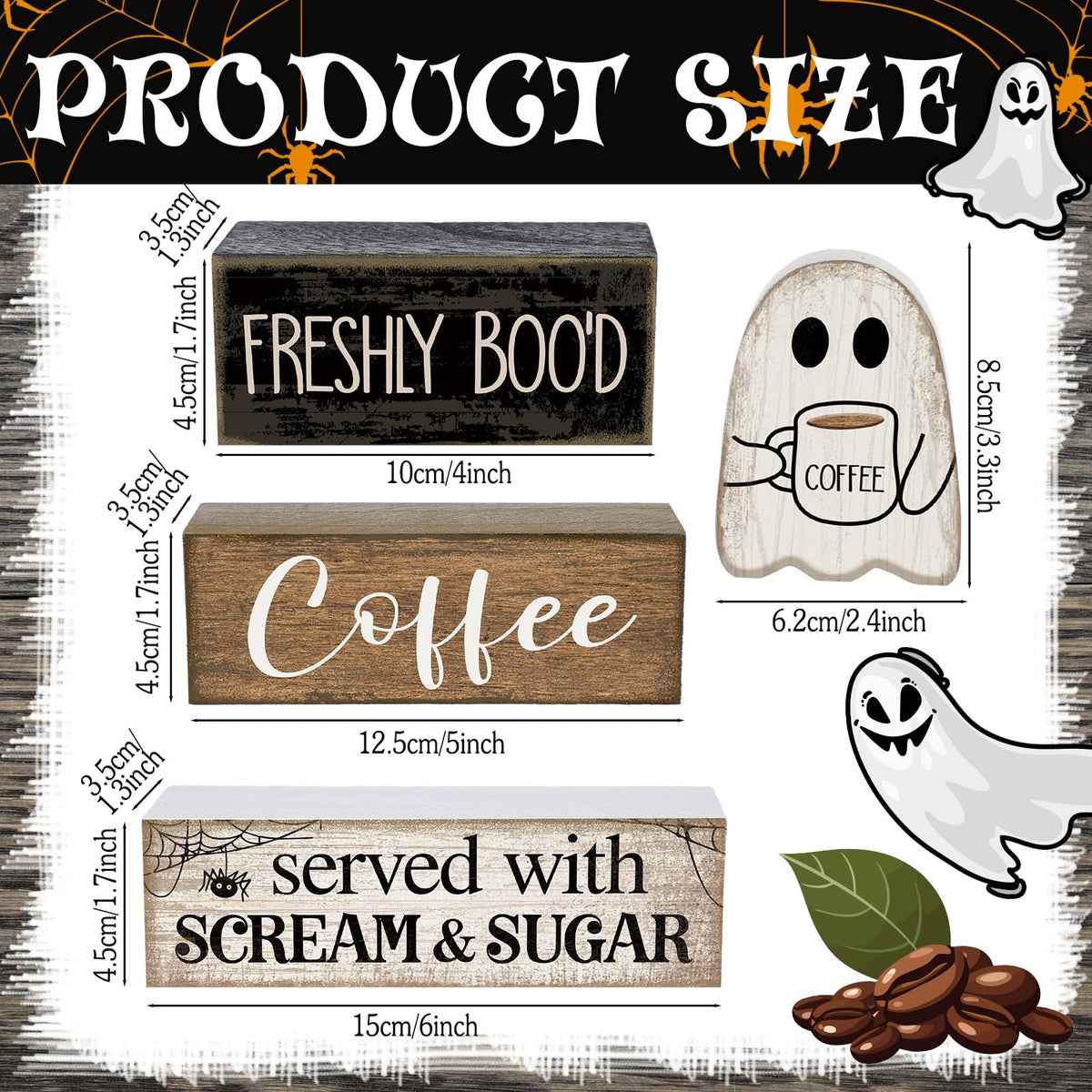 Lineshading 4 Pcs Halloween Coffee Table Decor Wooden Ghost Coffee Bar Sign | Stackable Blocks Bar Farmhouse Rustic Ghost Tiered Tray Decor Festive Boo Wooden Signs Home Office Kitchen Shelf