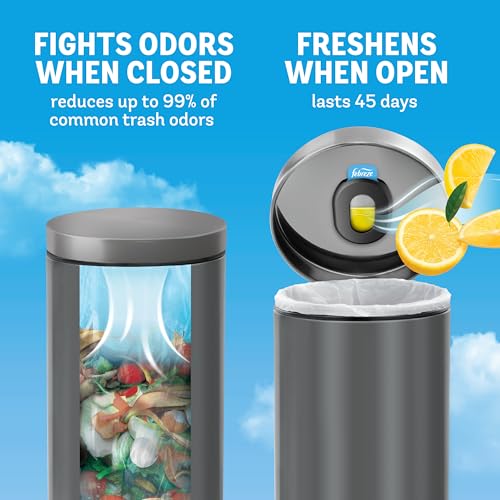 Febreze Odor Fighter, Can Air Freshener, Stick-On Deodorizer for Garbage Cans, Diaper Pails, Works with Scented Bags, Fresh Lemon and Linen & Sky Scents, 2 Holders + 2 Refills
