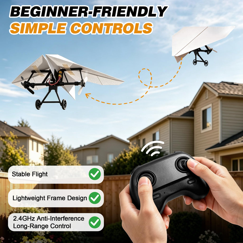 Virellia 1-Pcs DIY RC Paper Airplane Kit for Hobbyists, Pilots & Beginners | DIY Remote Control Airplane Kit for Kids Adults, Easy to Fly with Gyro Stabilizer, Dual Propellers, Lightweight, Foldable