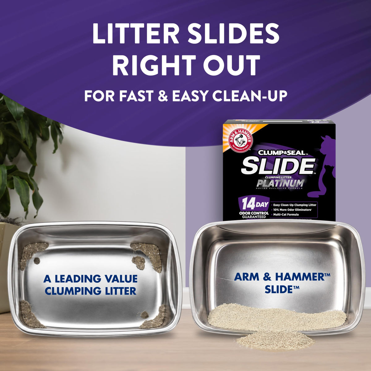 ARM & HAMMER Slide Platinum Easy Clean-Up Clumping Cat Litter, 27.5 Lbs | 24/7 Odor Control, Triple-Action Freshness, Non-Stick, Low Tracking, Multi-Cat Formula, Scented