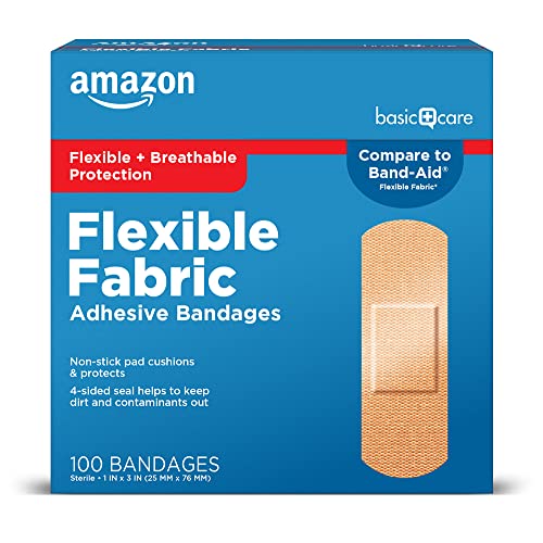 Amazon Basic Care Flexible Fabric Adhesive Bandages, First Aid for Wounds and Scrapes, Breathable with Non-Stick Pad, Latex Free, 100 Count