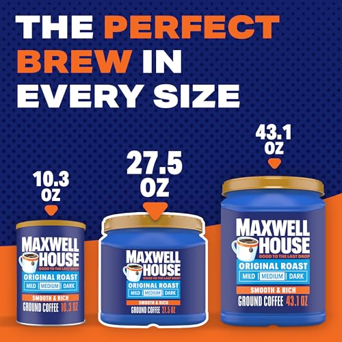 Maxwell House Ground Coffee, Original Roast, 27.5 oz Canister | Smooth & Rich Medium Roast Coffee, Full-Bodied Flavor, Rich Aroma, Roasted in the USA Since 1892, Certified Kosher