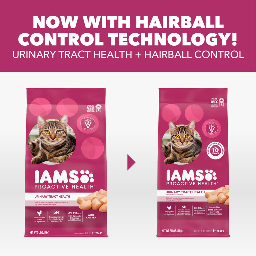 IAMS Proactive Health Urinary Tract Health Dry Cat Food, Chicken, 7 lb | Veterinarian-recommended, reduces urinary pH, hairball control, vitamin E for immune health, real chicken #1 ingredient