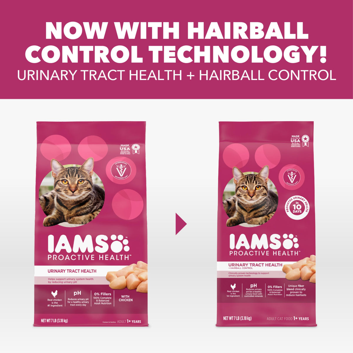 IAMS Proactive Health Urinary Tract Health Dry Cat Food, Chicken, 7 lb | Veterinarian-recommended, reduces urinary pH, hairball control, vitamin E for immune health, real chicken #1 ingredient